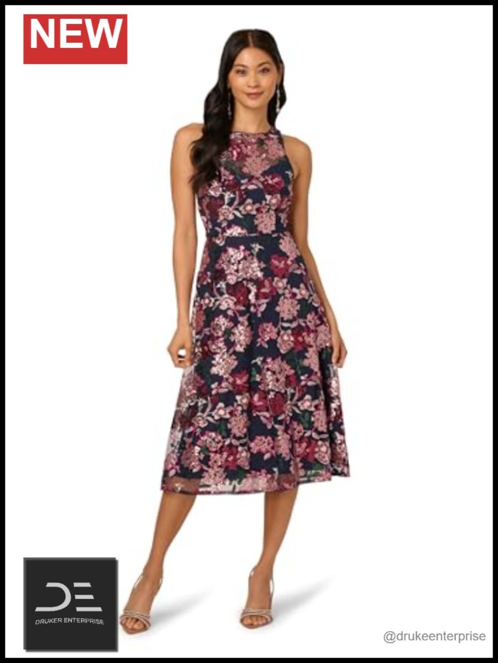 Sequin Halter Midi Dress Sleeveless